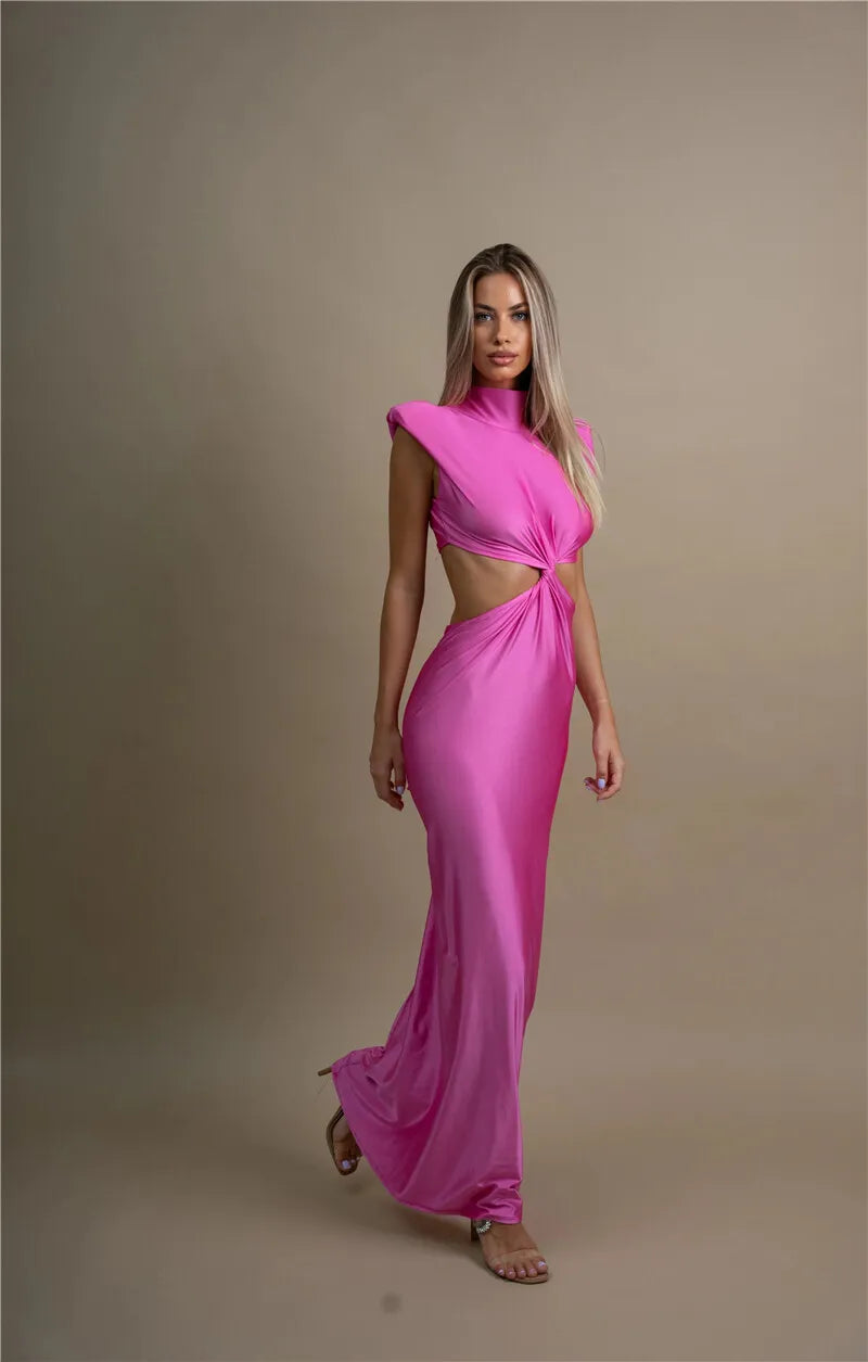 Hollow Out Turtleneck Maxi Dress for Women