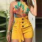 Y2K Solid Button Front Tie Waist Shorts for Women