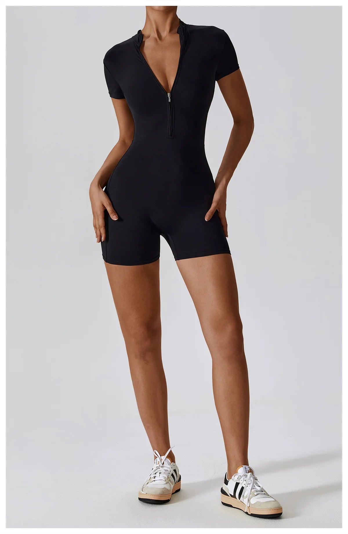 Summer Zipper Short Sleeve Yoga Bodysuit for Women