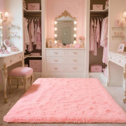 VIKAMA Pink Polyester Bedroom Carpet - Soft Plush Rug