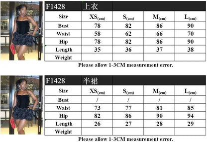 Black Red Women Strapless Bodycon Mini Skirt Set
