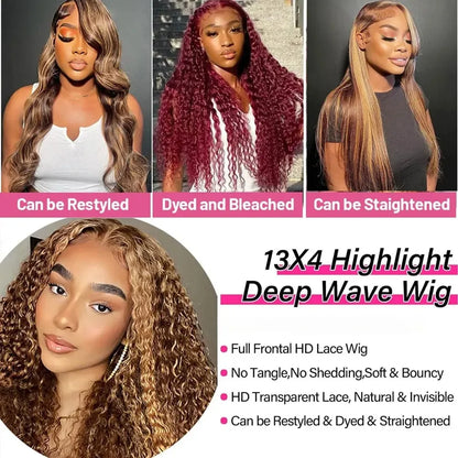 Highlight Curly Wig 13x4 Lace Front Human Hair Deep Wave