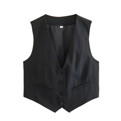 Women'S Solid Suit Vest Sleeveless Cropped Waistcoat