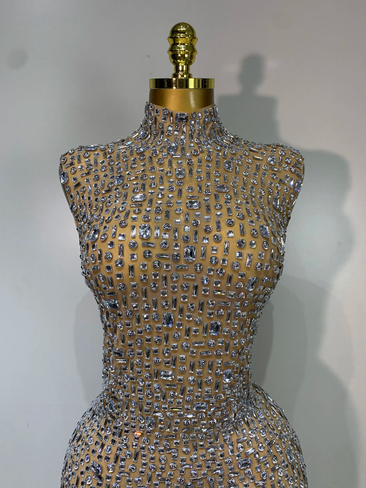 Gold Rhinestone Sleeveless Long Dress for Women