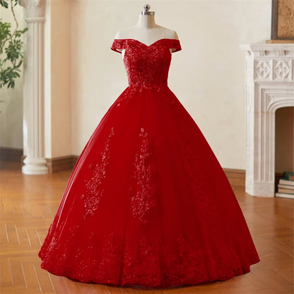 Off Shoulder Plus Size Wedding Dress Tulle and Organza