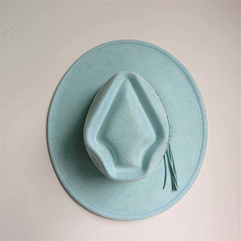 Dark Turquoise Suede Fedora Hat for Men and Women