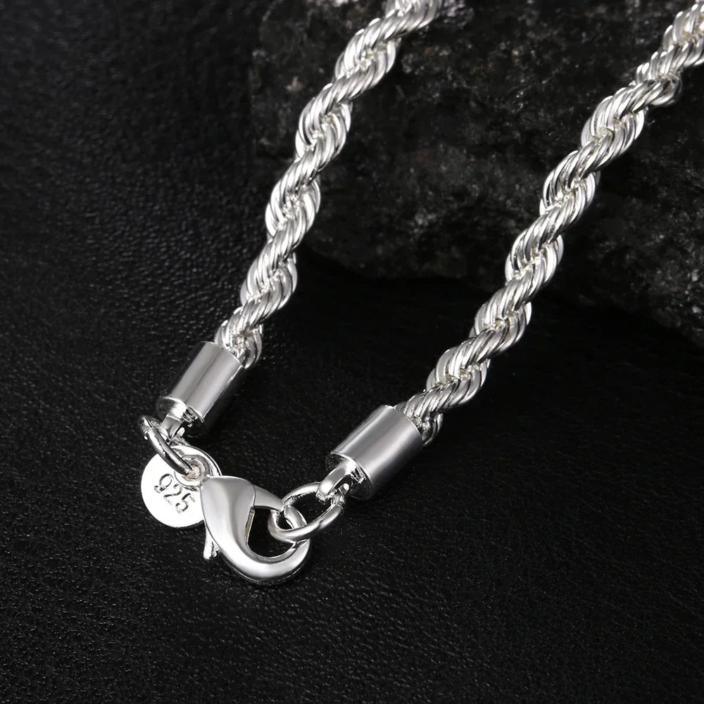 4MM Rope Chain 925 Sterling Silver Necklace Unisex