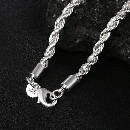 4MM Rope Chain 925 Sterling Silver Necklace Unisex
