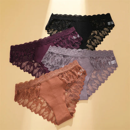 Lace Hollow Out Low-Waist Floral Briefs for Women