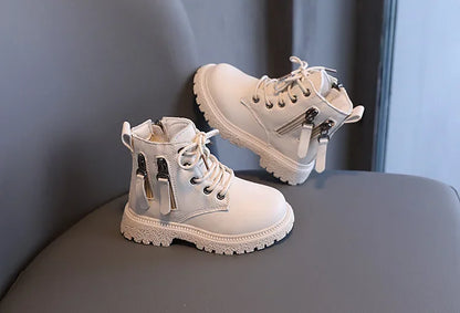 Burgundy PU Leather Ankle Boots for Kids