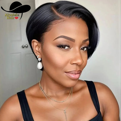 Side Part Pixie Cut Straight Wig Virgin Human Hair Natural Color