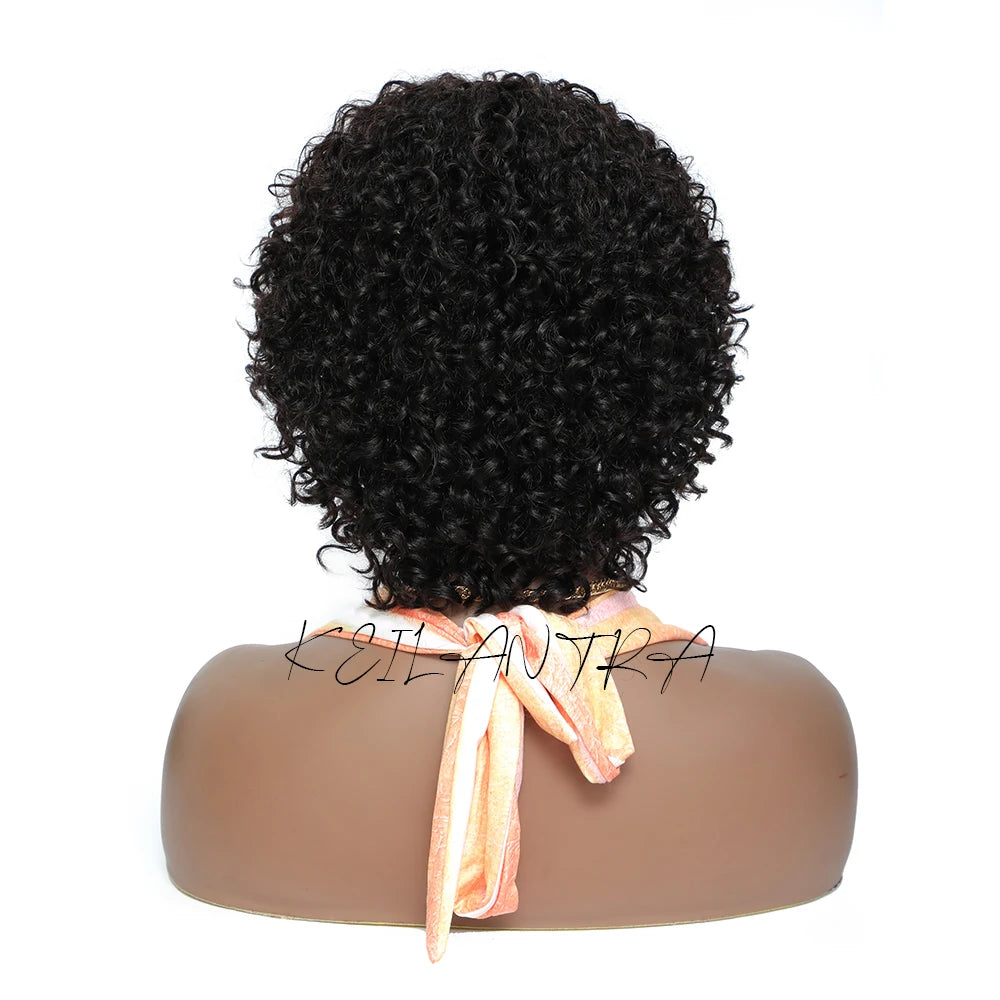 Pixie Cut Afro Curly Human Hair Wig with Bangs