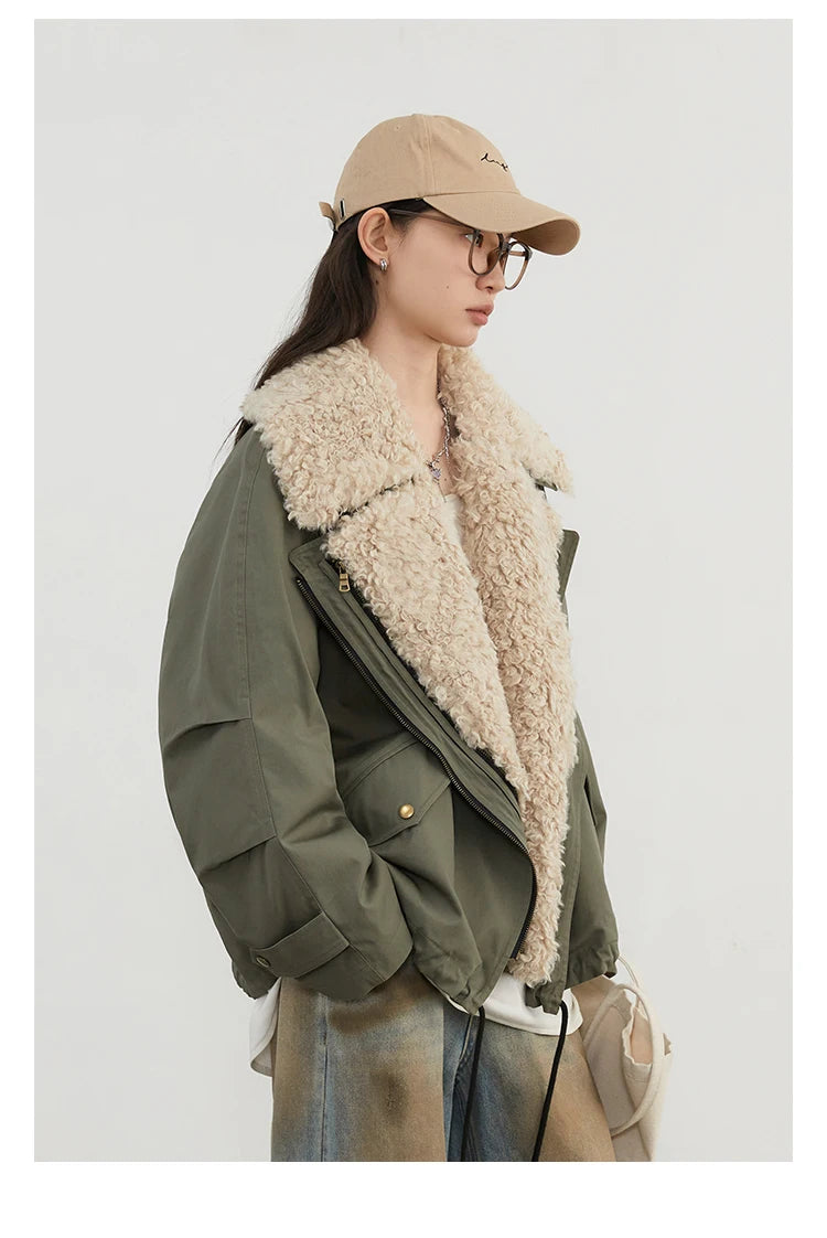 Cotton Motorcycle Jacket for Women Casual Retro Style