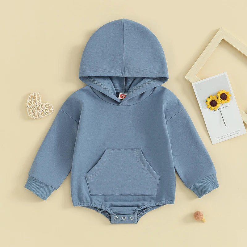Baby Hooded Romper Long Sleeve Solid Color Bodysuit