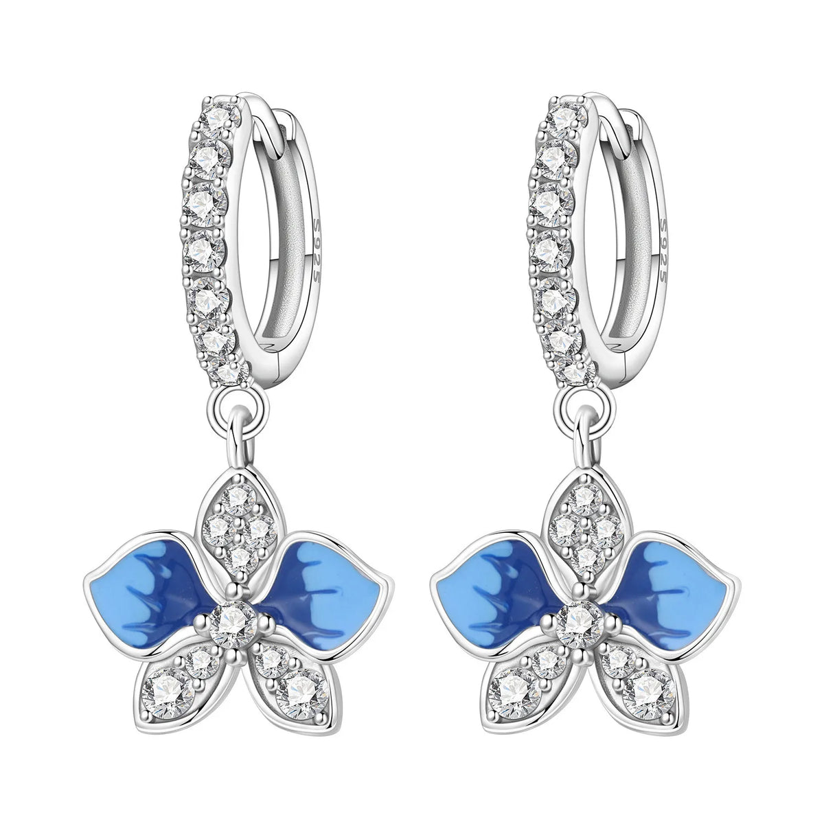 S925 Sterling Silver Iris Flower Hoop Earrings for Women