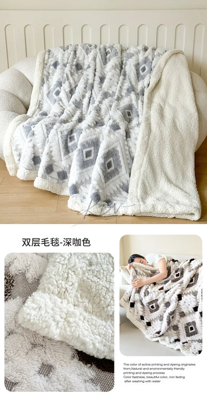 Geometric Jacquard Fleece Blanket Double Layer Taffeta