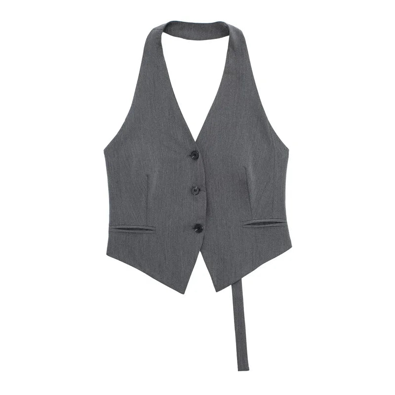 MUJER Off Shoulder Black White Cropped Vest
