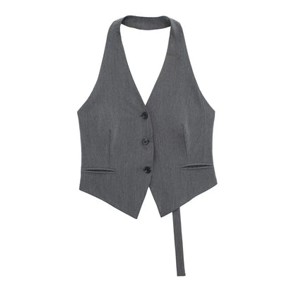 MUJER Off Shoulder Black White Cropped Vest