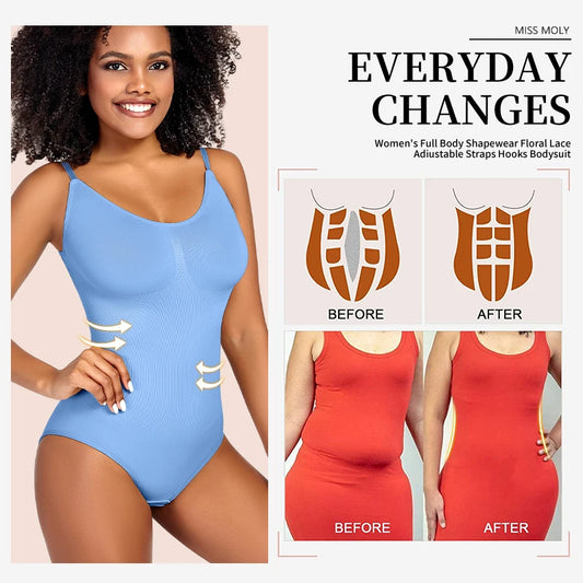 Women Seamless V-Neck Bodysuit Shapewear Red Blue