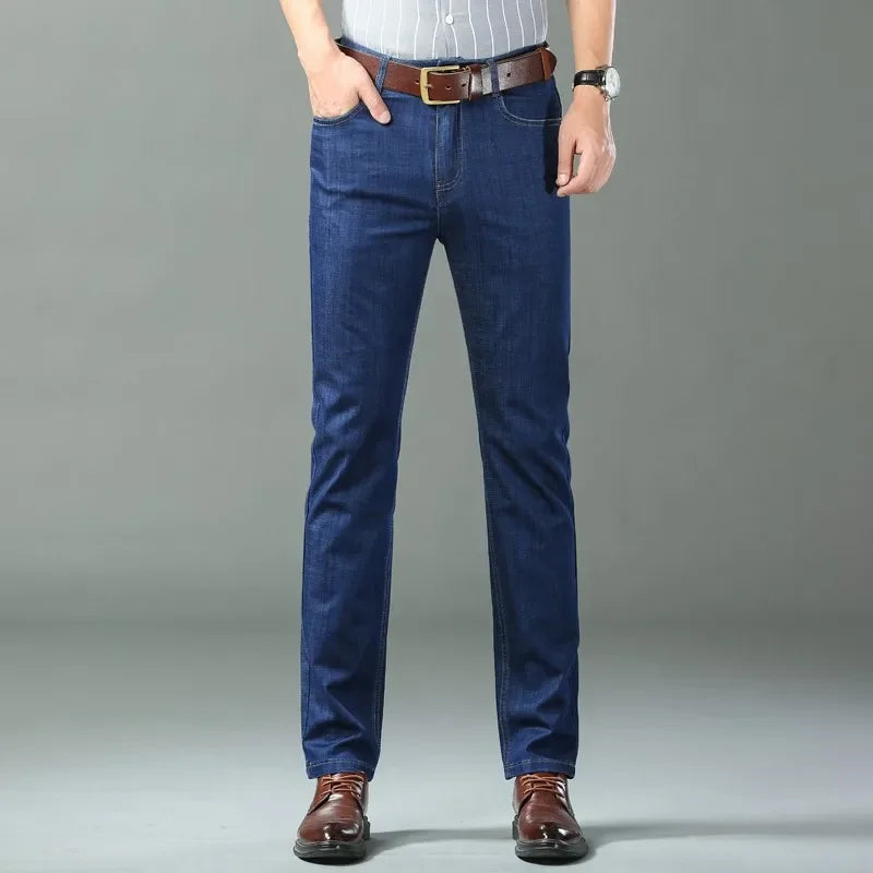 Men's Blue Straight Denim Jeans Lightweight Casual Trousers