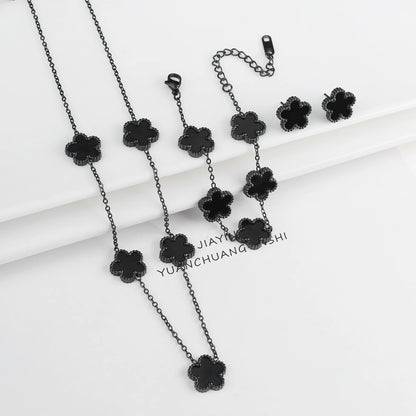 18k Gold-Plated Five-Leaf Flower Jewelry Set