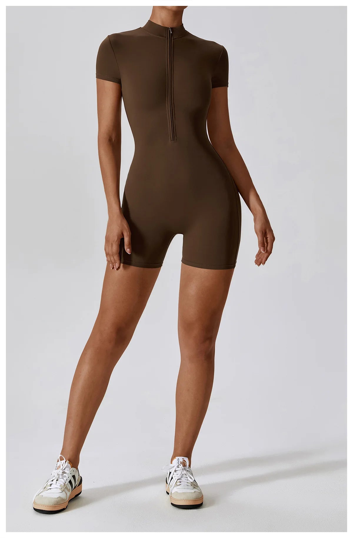 Summer Zipper Short Sleeve Yoga Bodysuit for Women