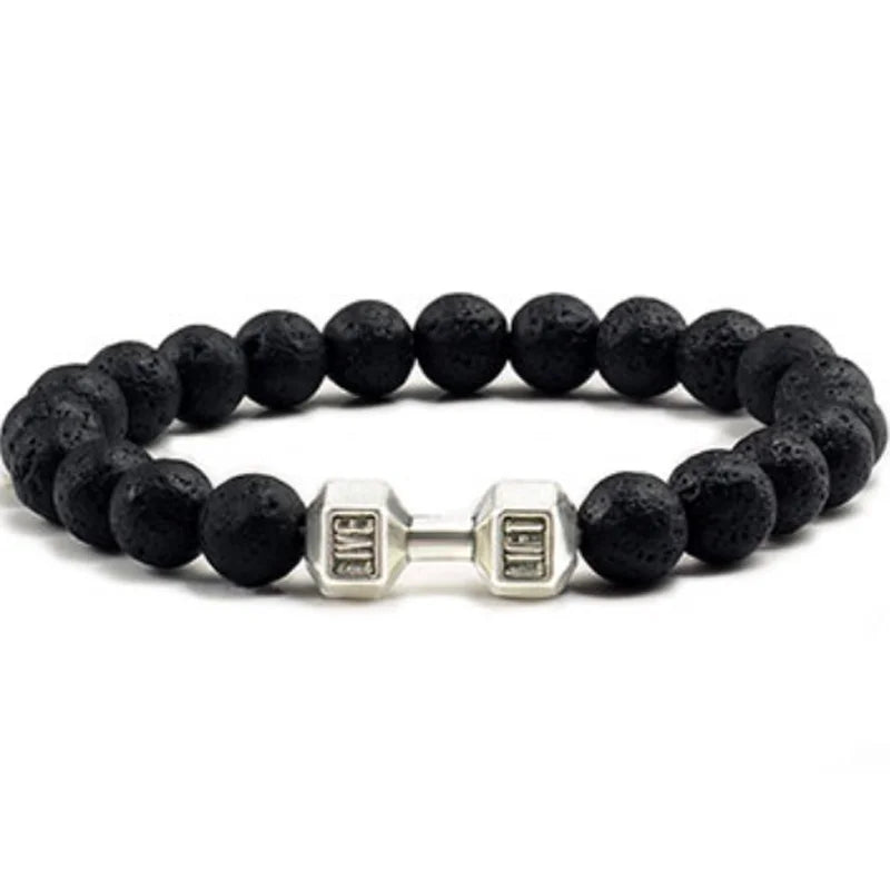 Natural Black Volcanic Lava Stone Dumbbell Bracelet