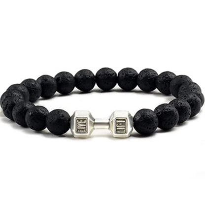 Natural Black Volcanic Lava Stone Dumbbell Bracelet