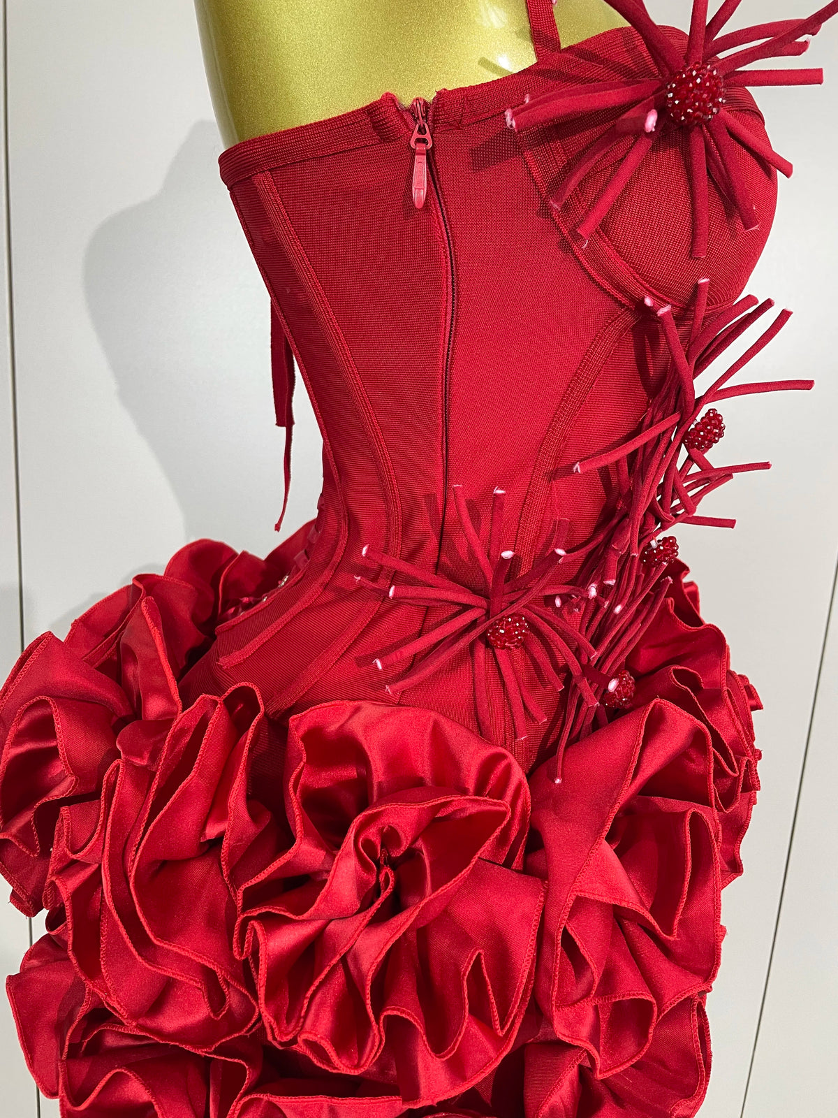 Women Red Black Bandage Two Piece Cocktail Gown