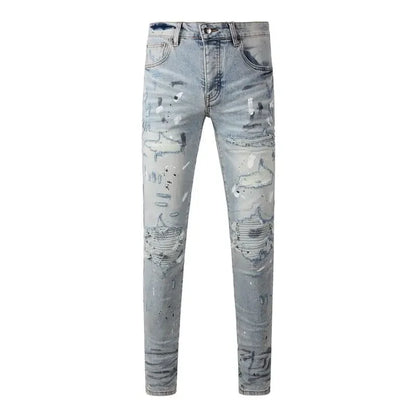 Men's Retro Wash Low Rise Elastic Skinny Denim Jeans