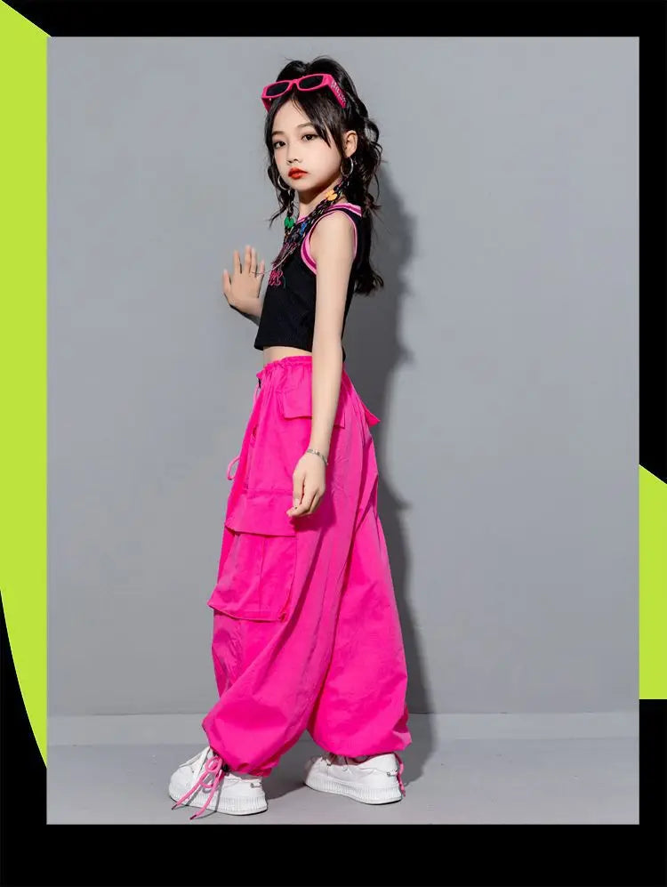 Girls Loose Cargo Pants with Belt for Daily Wear