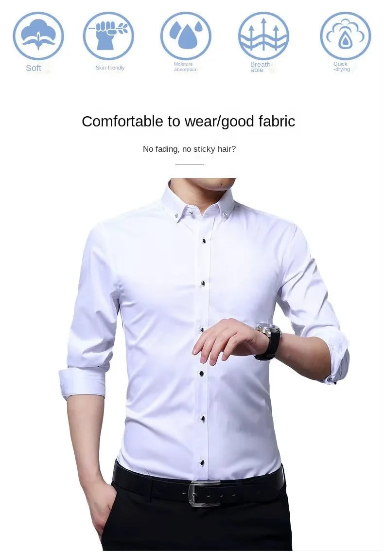 Men's Formal White Dress Shirt Long Sleeve Cotton Blend