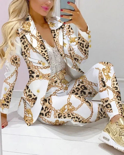 Paisley Butterfly Blazer Suit and Pants Set for Women