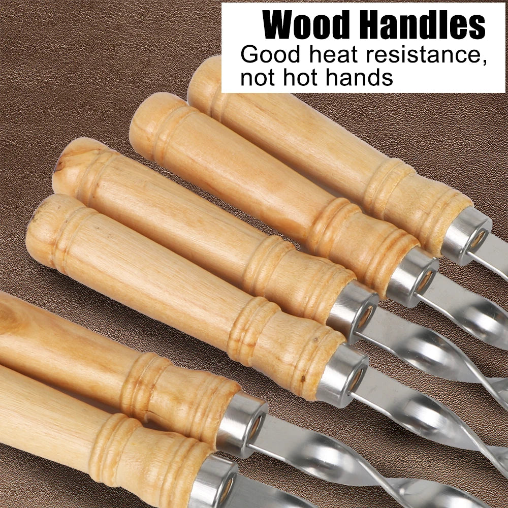 6Pcs Stainless Steel BBQ Skewers with Wooden Handle 55cm