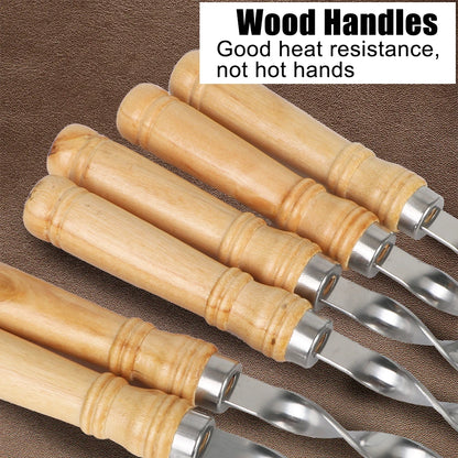 6Pcs Stainless Steel BBQ Skewers with Wooden Handle 55cm