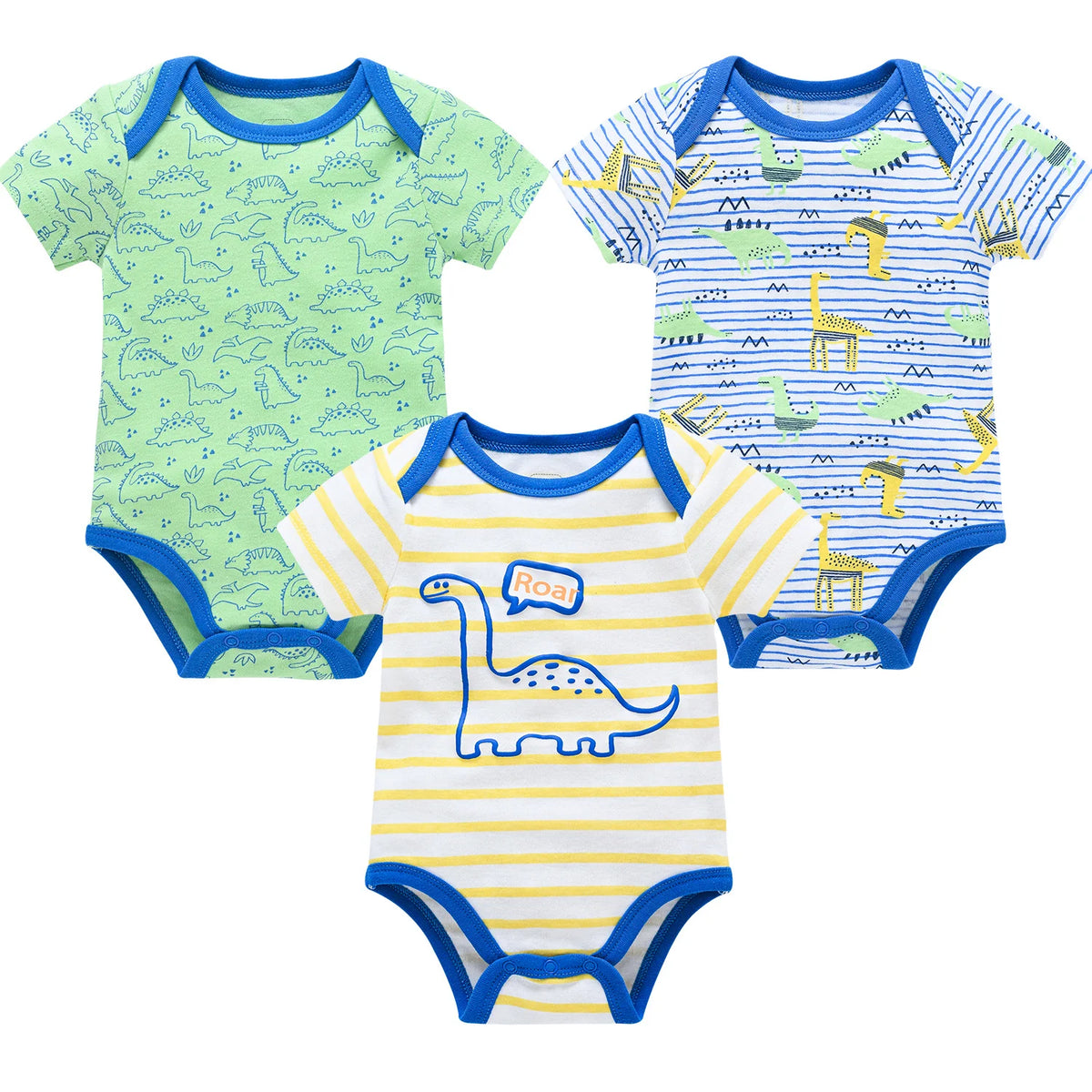 Baby Boy Summer Cotton Bodysuit Set Blue Grey Tie Print