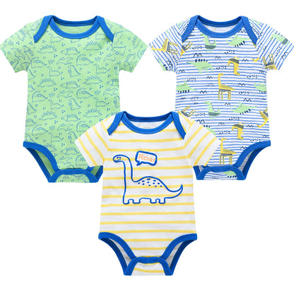 Baby Boy Summer Cotton Bodysuit Set Blue Grey Tie Print