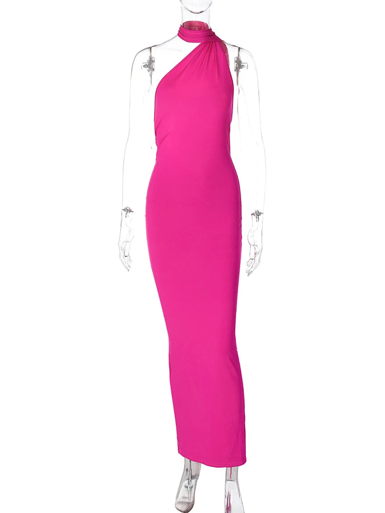 Hugcitar One Shoulder Backless Maxi Dress Women