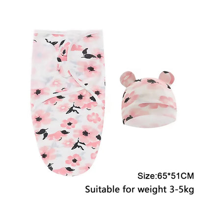 Cotton Cartoon Printed Baby Blanket Hat Set
