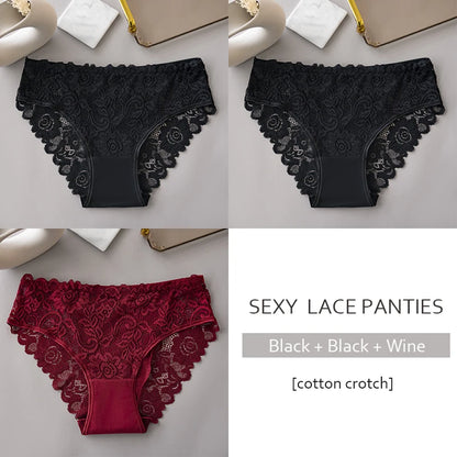 3PCS Set Floral Lace Briefs Women Underwear