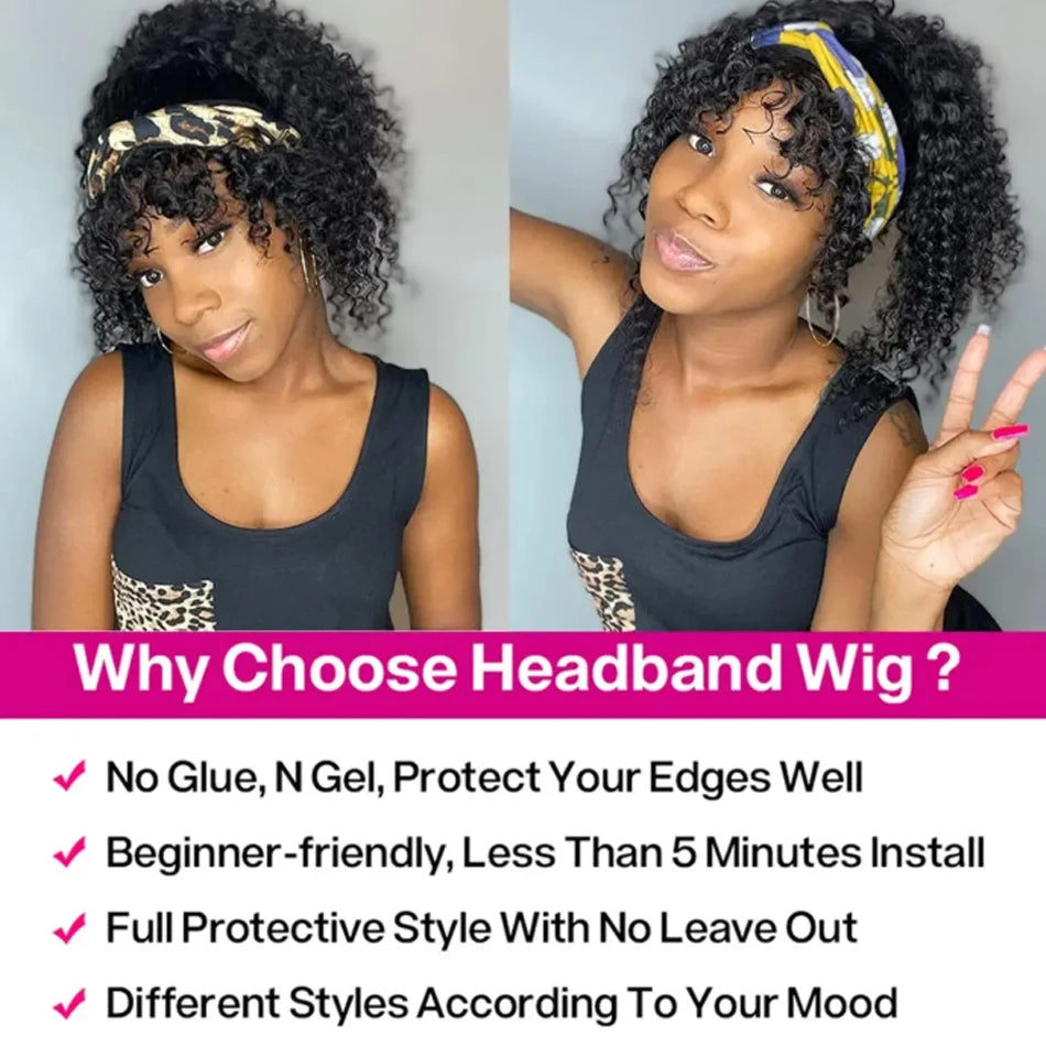 Brazilian Kinky Curly Headband Wig Glueless Short Bob