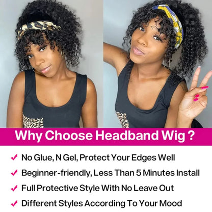 Brazilian Kinky Curly Headband Wig Glueless Short Bob