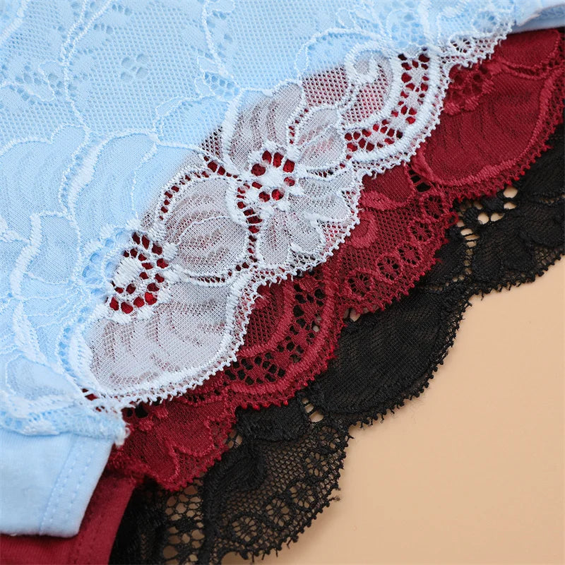 3PC Set Women's Floral Lace Low Rise Briefs