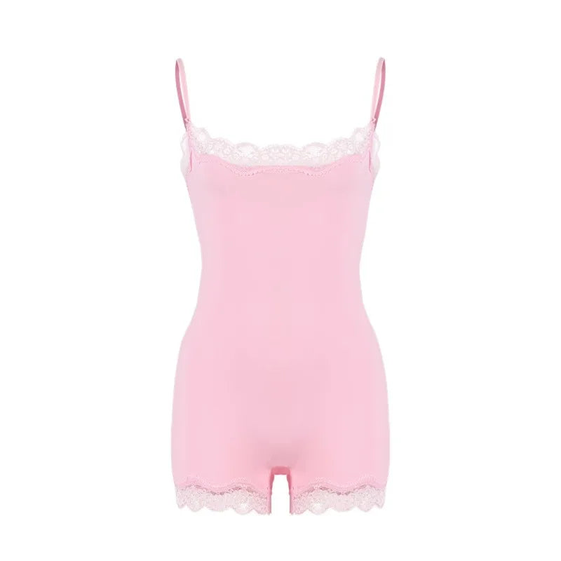 Lace Patchwork Cami Romper Women Backless Polyester