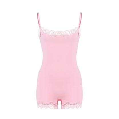 Lace Patchwork Cami Romper Women Backless Polyester