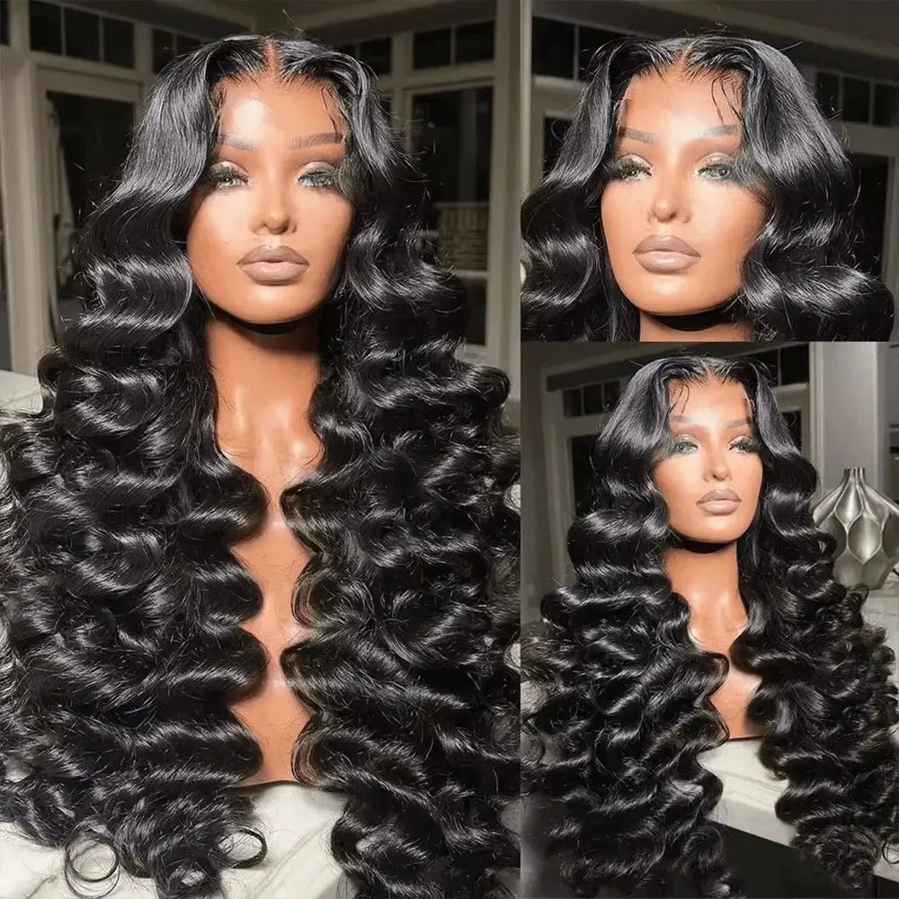 250% Density Deep Wave Lace Front Wig Natural Black