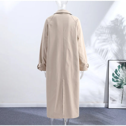 Double-Sided Long Trench Coat for Women with Pockets