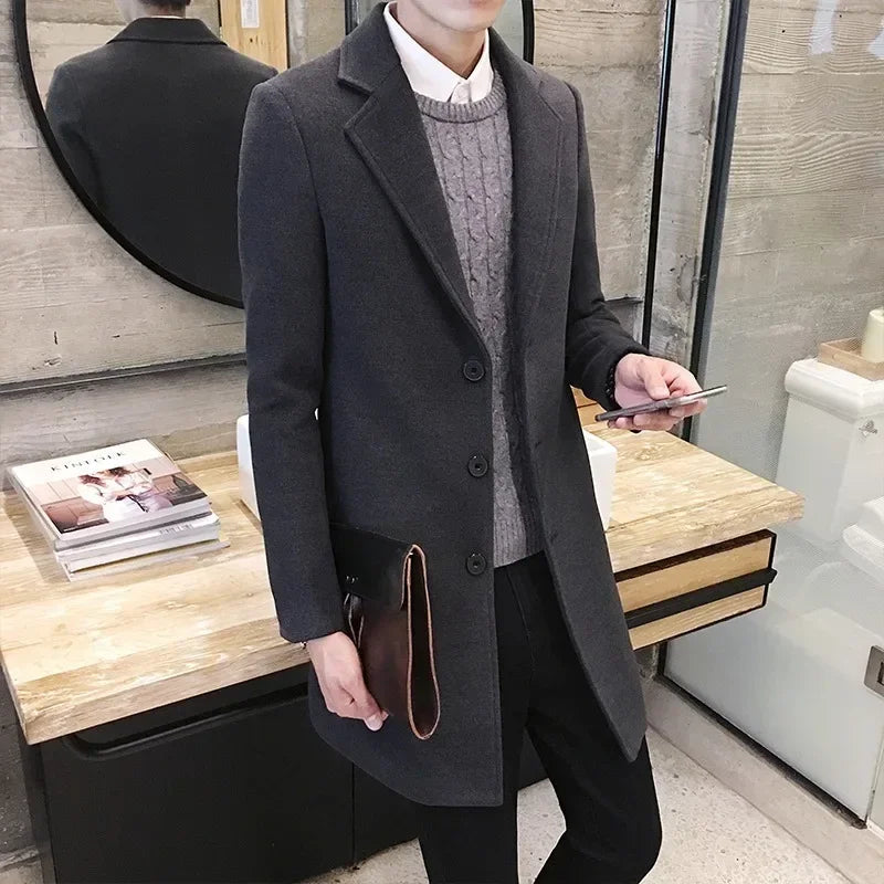 Men's Long Cotton Windbreaker Jacket Casual Slim Fit