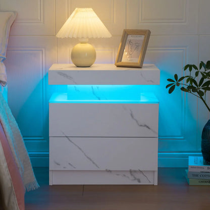 Cubehom White LED Nightstand with 2 Drawers