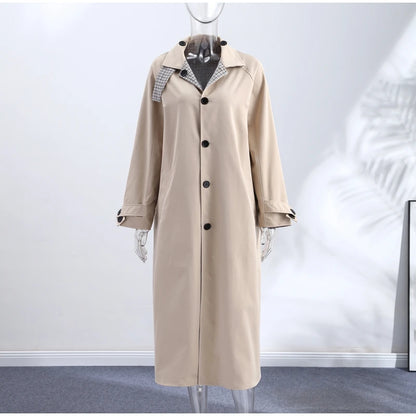 Reversible Plaid Long Trench Coat Women Single Breasted